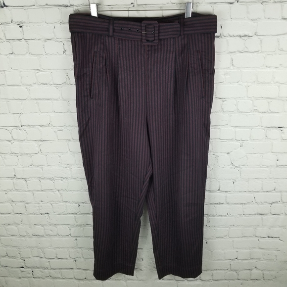 CARTONNIER | Anthro striped high waist pleated cropped belted trouser pants - Picture 1 of 10